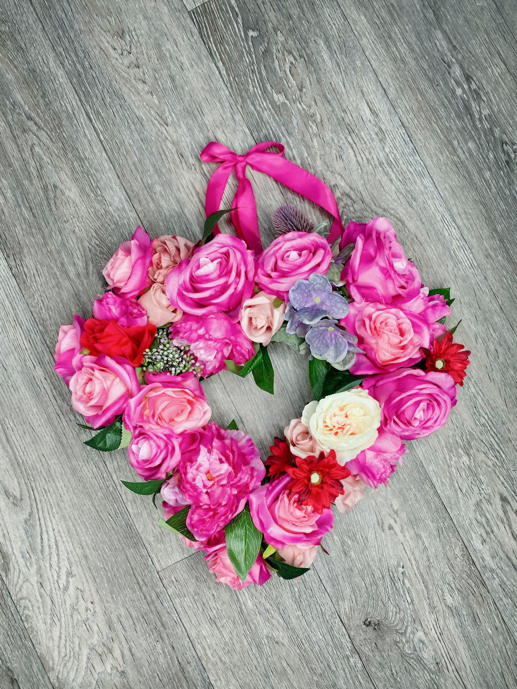 ‘Pink Roses Heart’ Door Wreath